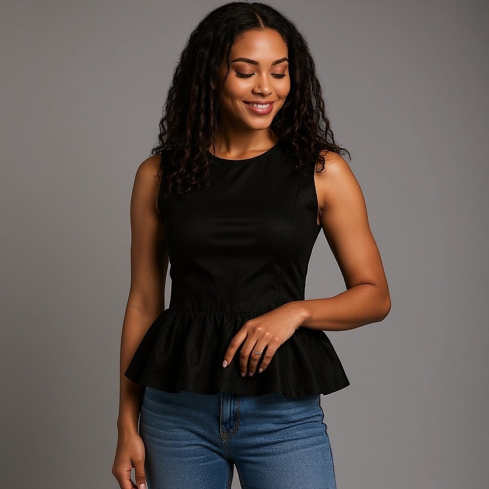 Raoul Sleevless Silk Blend Peplum Black Top Size 2 Quiet Luxury Old Money Office